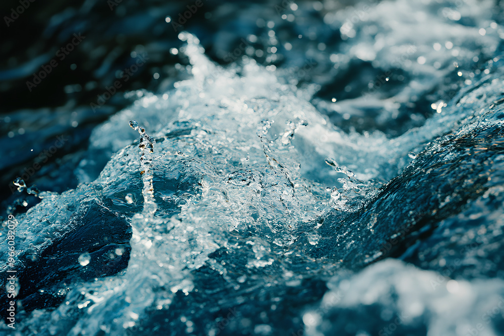 Poster close-up of splashing water, showcasing dynamic movement and texture.
