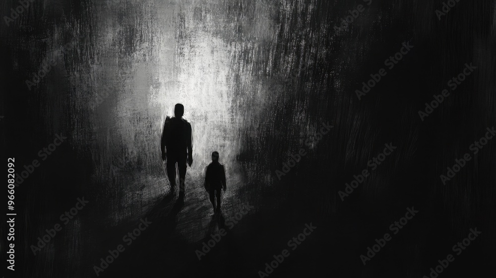 Poster abstract scene representing a journey or displacement. dark tones create an emotional and atmospheri