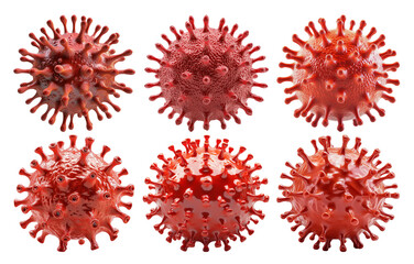 Red virus models with spiked surfaces isolated on transparent background