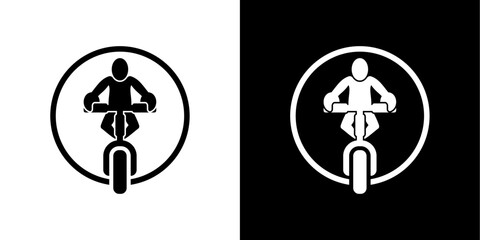Cycling line pattern. Cyclist with vector bike icon or pictogram. Bicycle symbol or logo.