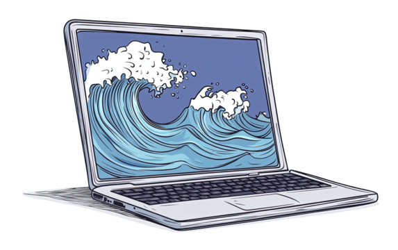 Laptop computer with abstract on transparent background, png	