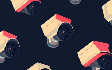 Abstract pattern of surveillance cameras on a dark background.