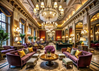 Ornate Chandeliers And Plush Velvet Seating Adorn The Opulent Interior Of An Upscale Retail Establishment.