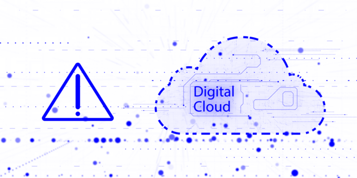 Digital cloud illustration with an exclamation mark warning on a white background, symbolizing cloud computing security and data protection. 3D Rendering - Powered by Adobe