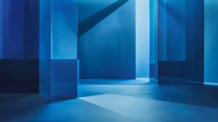 Obraz premium Blue Geometric Corridor, Generative AI Illustration