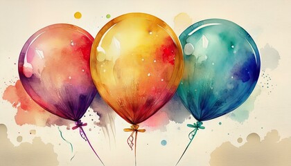 Watercolor illustration of three colorful balloons.