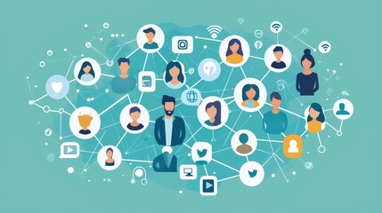 Fototapeta premium People connecting and sharing on social media network using digital devices