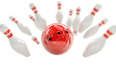 A red bowling ball crashing on transparent background, png	