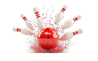 A red bowling ball crashing on transparent background, png	