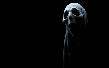 A white ghostly figure with a screaming face against a black background, perfect for Halloween and horror themed designs. 
