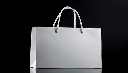 White paper bag with handles, isolated on black background.