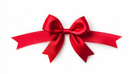Fototapeta premium Realistic decorative red bow with horizontal red ribbons isolated on white. Element for decoration gifts 