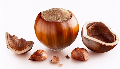 Whole hazelnut with shell pieces.