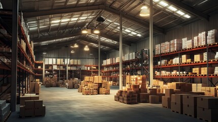 Modern Warehouse with High Ceilings and Pallet Racking - AI generated illustration