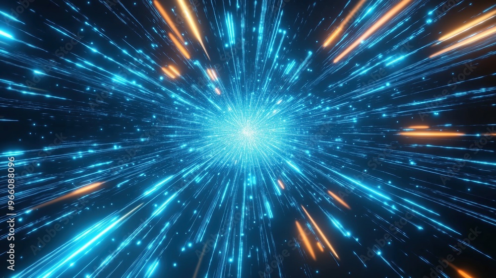 Aufkleber 3d rendered abstract futuristic background featuring blue glowing light lines and bokeh lights in a 
