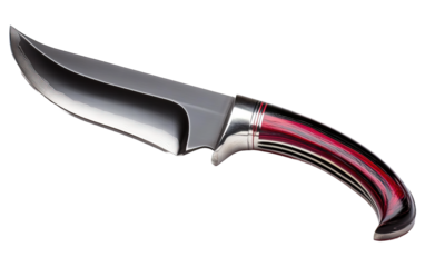 A silver and red knife on transparent background, png	