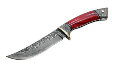 A silver and red knife on transparent background, png	