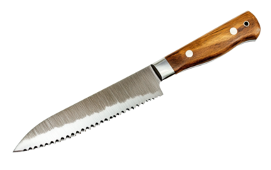A serrated kitchen knife on transparent background, png	