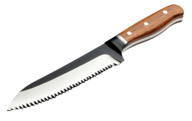A serrated kitchen knife on transparent background, png	