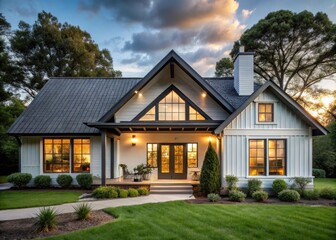 Retro 1950s bungalow transformed into modern farmhouse with exposed beams, shiplap, and large windows, showcasing dramatic before-and-after renovation results.