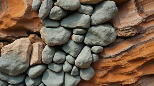 Close-Up of Grey Stones and Pebbles on Orange-Brown Rock Formation