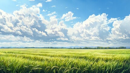 Expansive Photorealistic Field with Lush Green Grass and Serene Horizon. AI generated illustration