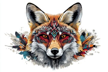 Fototapeta premium Artistic illustration of a fox with tribal patterns and bright colors