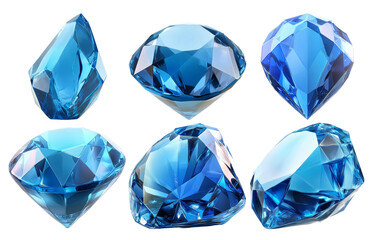 Blue gemstones collection crystal cut isolated on transparent background