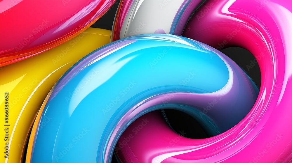 Poster a colorful, abstract design of a spiral with a rainbow of colors. the spiral is made up of four diff