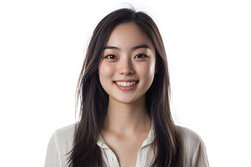 Fototapeta premium Portrait of young smiling asian woman isolated on white background