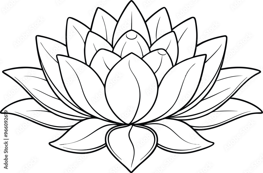 Wall mural Lotus flower icon silhouette illustration on black and white