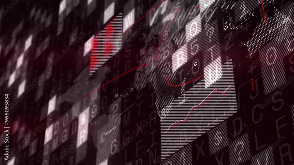 Poster animation of digital data processing over world map