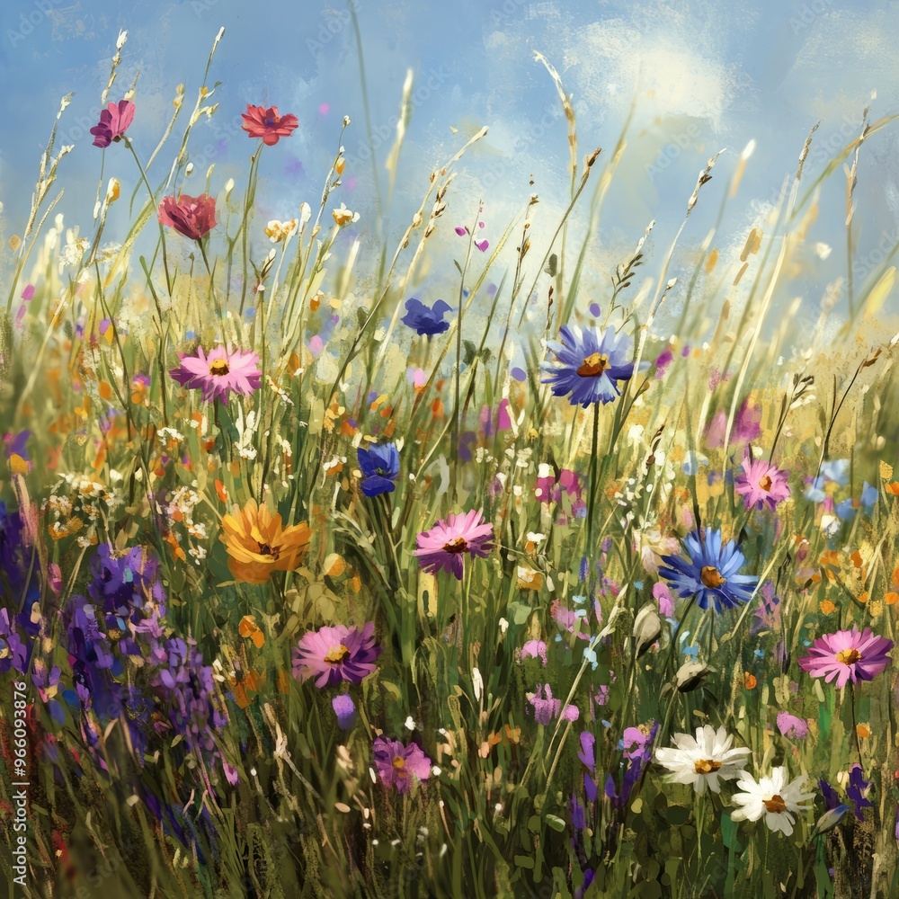 Wall mural Vibrant Wildflowers in a Sunny Meadow.