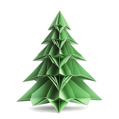 Obraz premium Origami paper Christmas green tree isolated on white background 