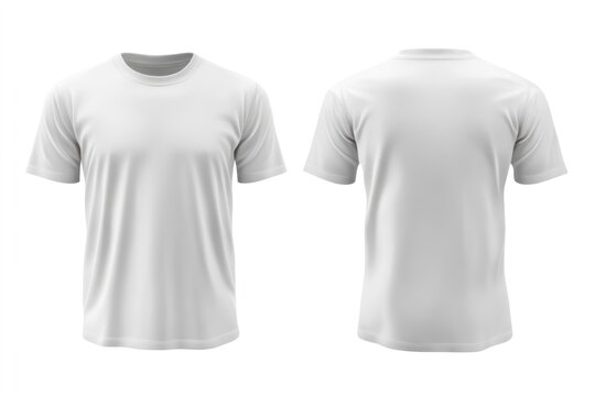 Front and back view of a white blank T-shirt shown.