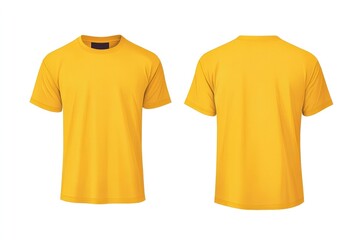 Bright yellow t-shirt front and back on white background