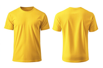 Front and back views of a plain yellow T-shirt.