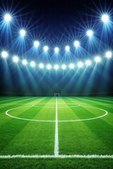 Obraz premium Vibrant Green Soccer Field Under Bright Spotlights Perfect for Evening Games and Events