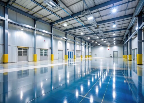 Smooth And Glossy Epoxy Resin Floor In A Modern Industrial Setting, Creating A Seamless And Durable Surface.