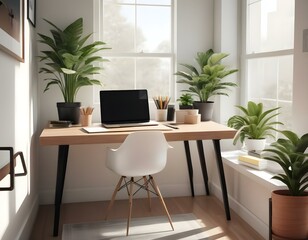 modern office interior with laptop