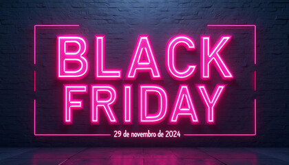 Black Friday. Flyer Black Friday Brasil. Letras em neon.  Black Friday para o Brasil.