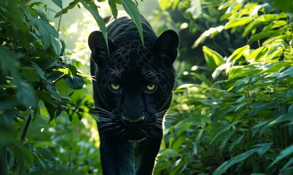 Elegant black panther prowling through the jungle, Video