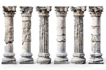 Obraz premium Stone Pillars Set Isolated, Old Roman Columns, Marble Greek Pillar, Rome Greece Architecture