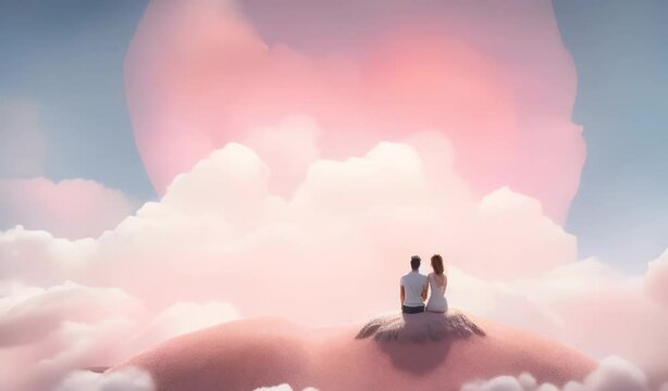 "Couple Enjoying Sunset Over Clouds"