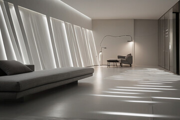 Dark interior details with bright lights, luxury dark house interior 