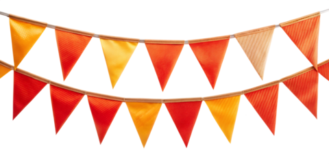 orange and red party flags for decoration and covering on the white background.AI GENERATED