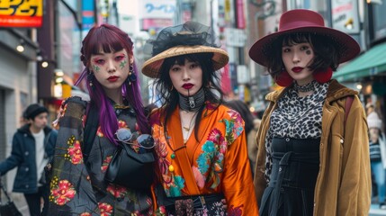Naklejka premium group of stylish young Japanese women looking at the camera