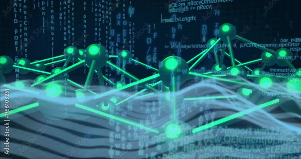 Poster animation of scientific data processing over dna strand on dark background