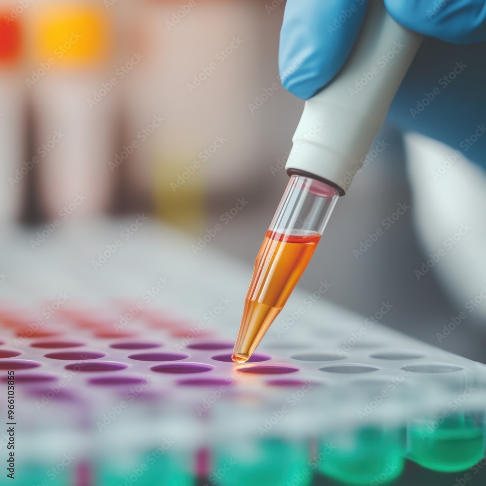 Poster close-up of a gene editing tool, such as crispr, in use by a researcher in a high-tech lab random ad