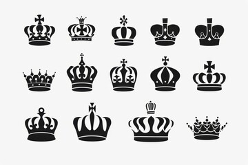 Crown icon, king symbol, princess black sign, queen, royal emblem, royalty, minimal crown logo isolated